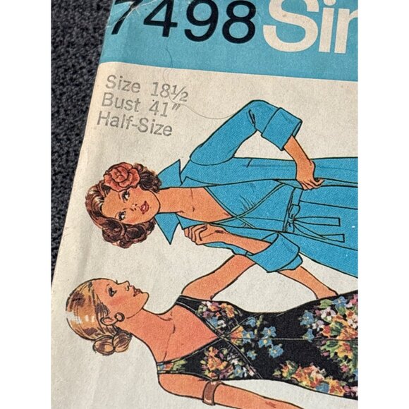 Vintage 1976 Simplicity 7498 Sewing Pattern 18 1/2 Bust 41" Half-Size Dress Pant - Picture 2 of 5